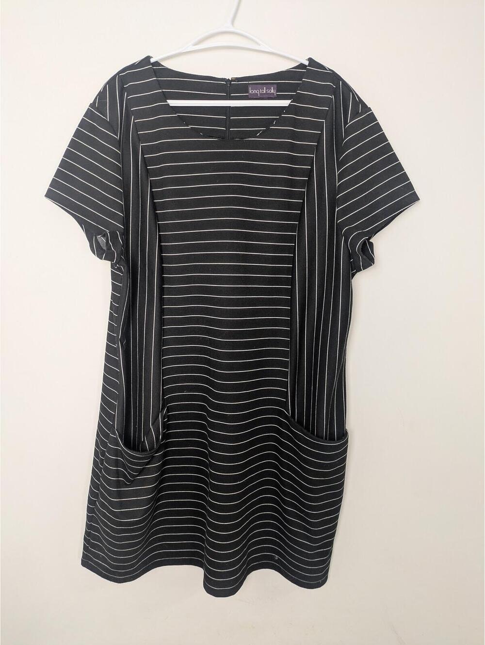 Long Tall Sally Black Striped Pocket Tunic Dress Size XL